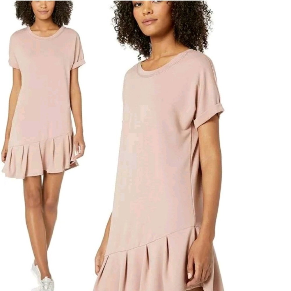 SAM EDELMAN Tiered Ruffle Short Sleeve Asymmetrical Mini Dress Dusty Rose Small